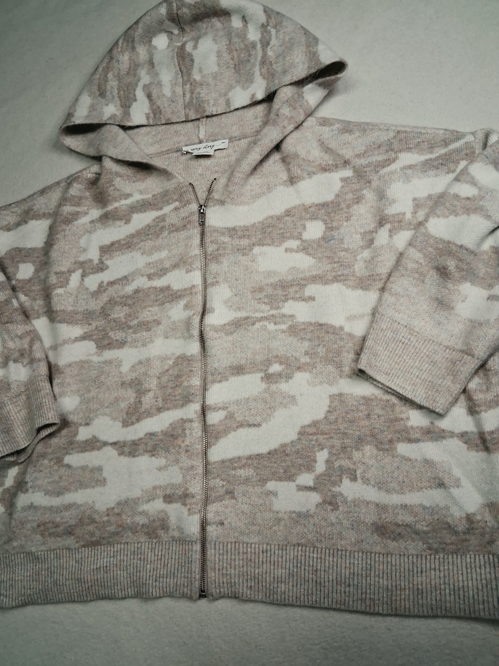 Neutral Camo Zip-Up Hoodie Sweater - Lightweight Taupe & Cream - Picture 2 of 8